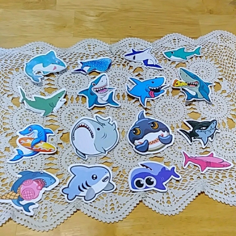 Colorful sharks stickers for scrapbook, laptop, lockers, crafts
